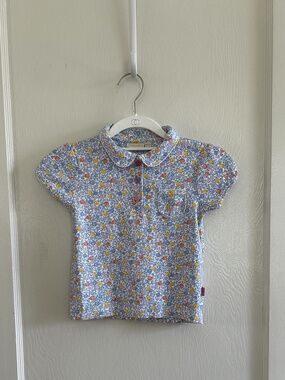 JoJo Maman Bebe Light Blue Floral Polo Top with Yellow & Pink Accents